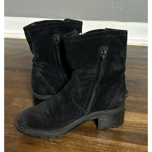 Women's Black Leather Suede  FREELANCE moto Boot With Silver Zippers Size 7.5/8
